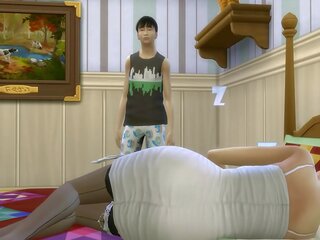 Japoniškas sūnus dulkina japoniškas mama shortly po po dalintis as tas pats lova